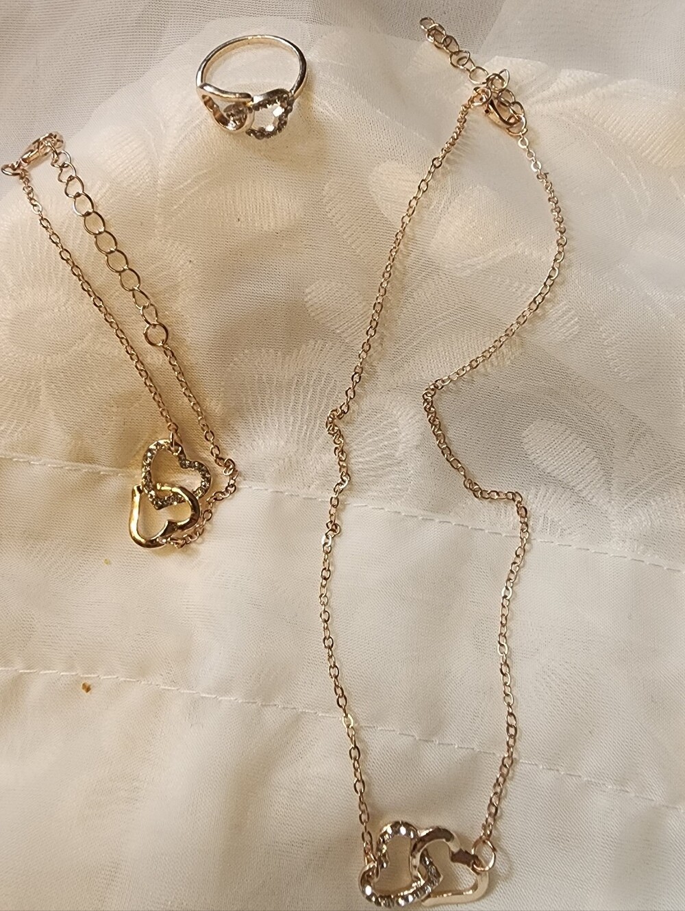 Coquette Rose Gold Tone Matching Jewelry Set, Necklace, Bracelet & Ring